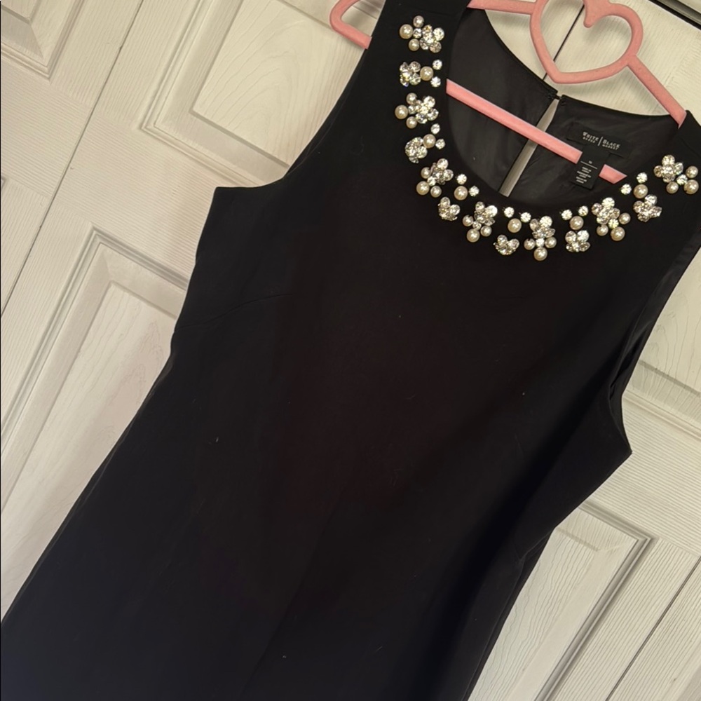 White House Black Market Black Dress with rhinestone and pearl Embellished Neck - Picture 7 of 11